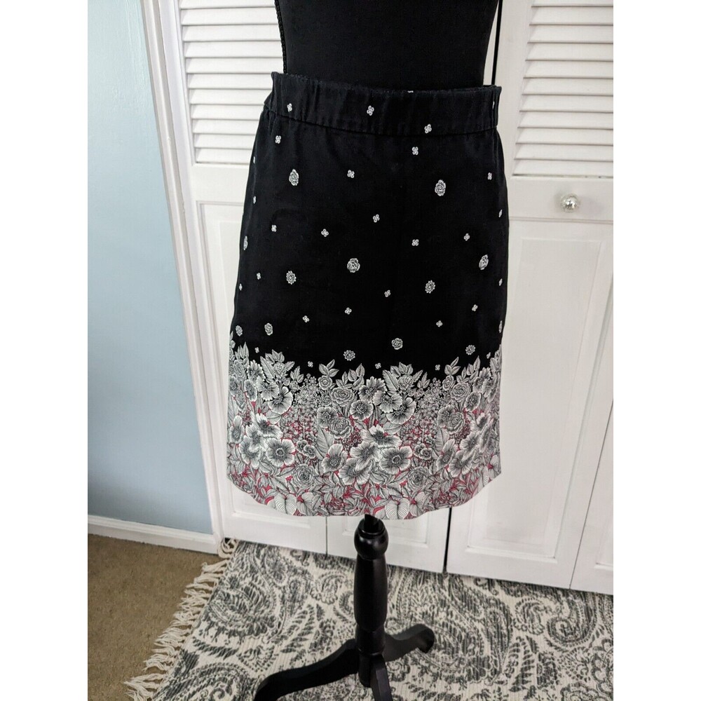 J Jill Skirt Womens sz 8 Black Floral Border Cotton Knit Stretch Boho Vacation